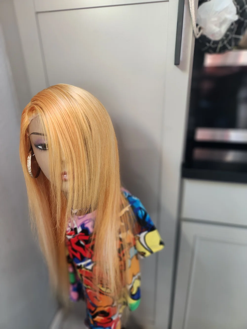Blonde Straight Human Blend Hair Wig - Sleek Long Style